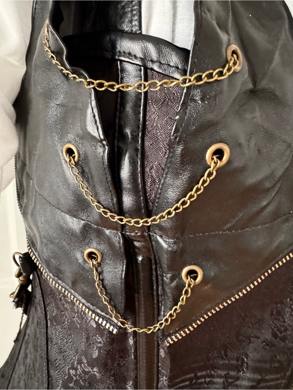 Steampunk Black Corset Embellished with Chains & Metal Clips - Picture 3 of 15